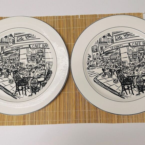 2 Mikasa dinner plates HK 114 "Parisian Scenes" by Susan Steinberg - VTG - Picture 3 of 10